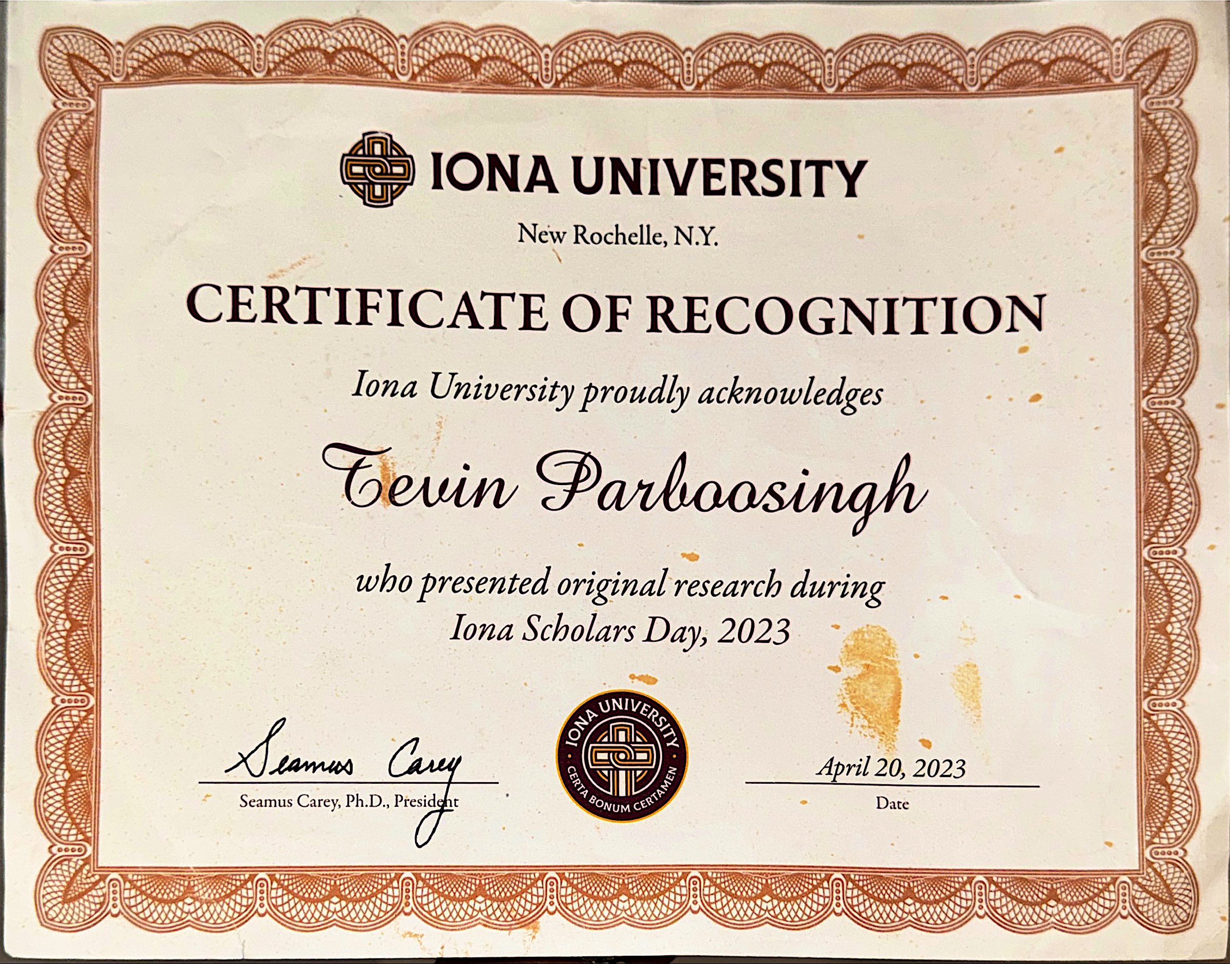 Scholar's Day Certificate